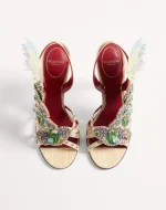 Valentino Dans Le Foyer Sandal In Moiré Fabric With Floral Embroidery And Feathers 105Mm - Image 5